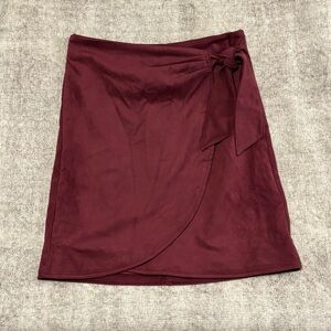 LOFT Burgundy Faux Suede Wrap Skirt